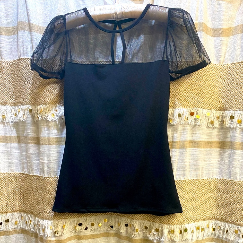 Black Blouse with Black Mesh Shoulders